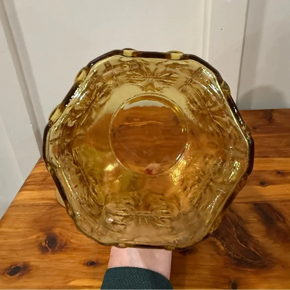 Vtg L E Smith Atterbury Scroll Amber Gold Glass Large Apothecary Jar Canister